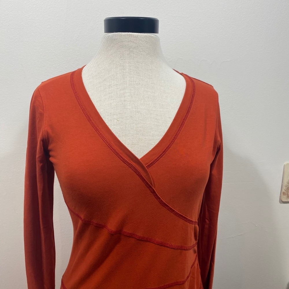 Athleta Sunburst Nectar Orange Dress Small Tall Wrap Organic Cotton Blend Casual